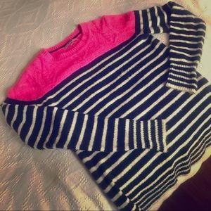 Hot pink and navy striped sweater